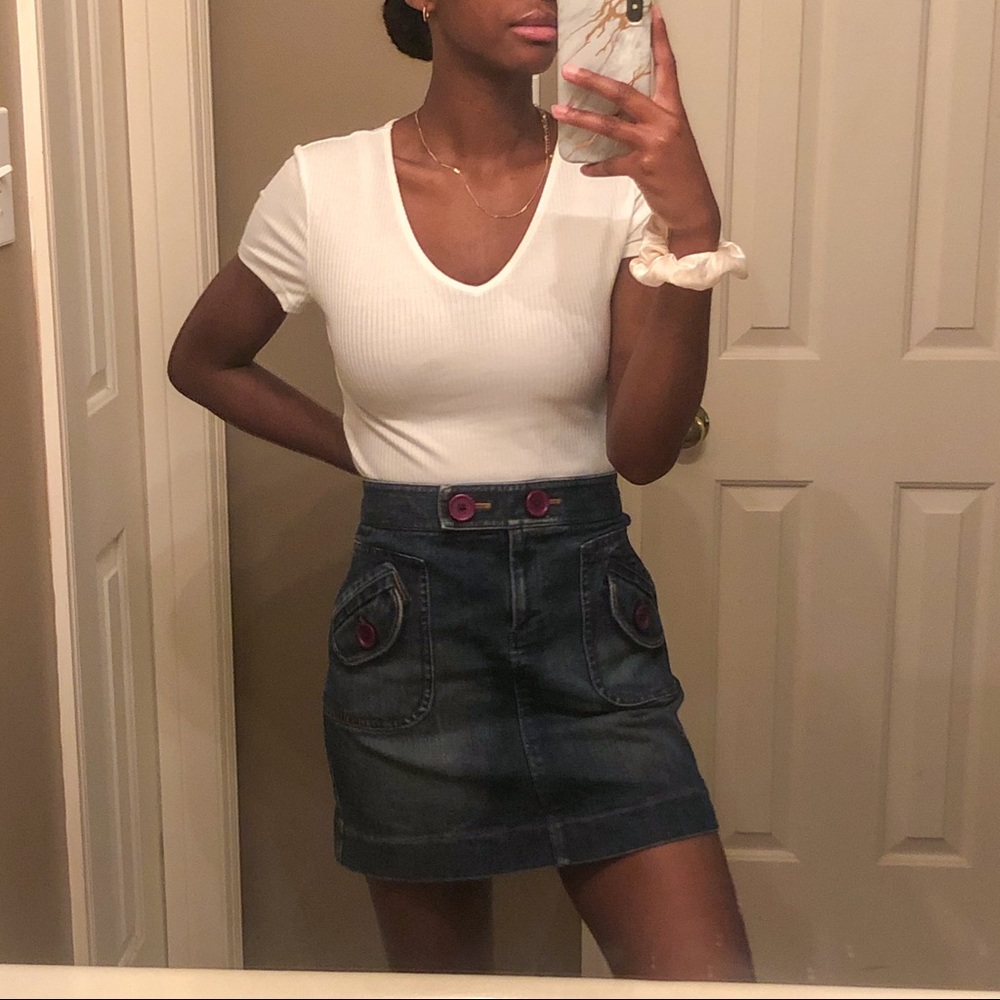 loft dark wash denim skirt